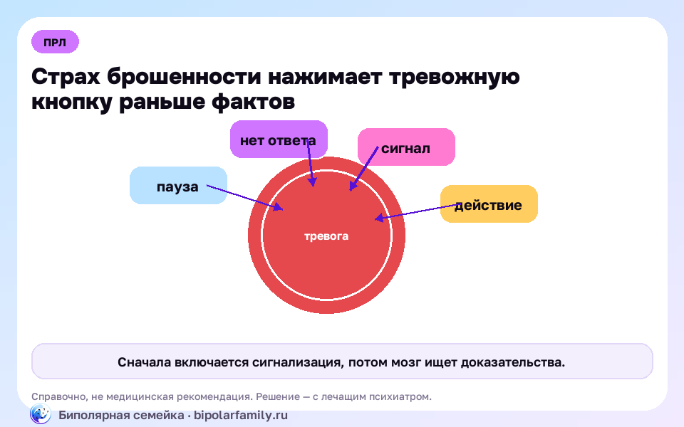 Схема к материалу «Страх брошенности: откуда он берётся и почему толкает разрушать то, что дорого»: главный механизм и безопасная точка опоры.