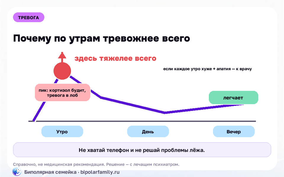 Утренняя тревога складывается из кортизола, недосыпа и привычки решать всё ещё лёжа.